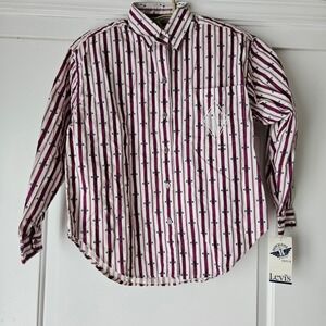 NWT Vintage Levi's Dockers Button Up Shirt Womens Petite Burgundy Stripe Western